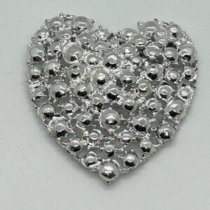 Vintage Silver-tone Heart Brooch Plated Rhinestone Design Romantic Statement